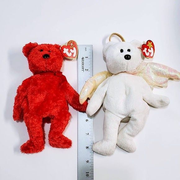 TY Beanie Babies Halo Angel Bear 1998 and Sizzle Red Bear 2001 - Picture 12 of 12